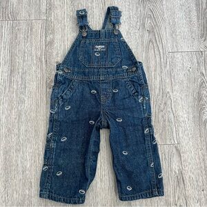 OshKosh B'Gosh Vestbak Blue Denim Bib Overalls Embroidered Football size 9 month